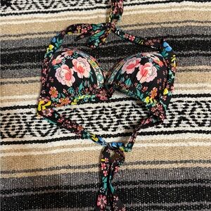 Floral Black Bikini Top